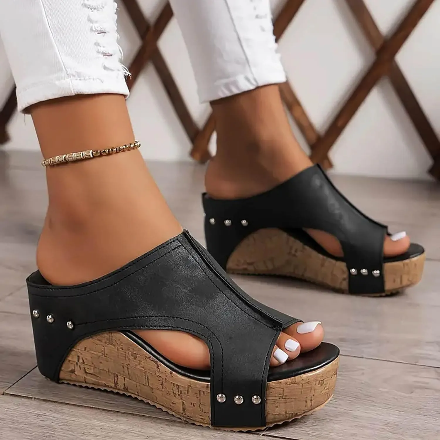 Womens Comfy Wedge Orthopedic Sandals for Women Dressy Summer Platform Cork Women's Wedges Sandal Ankle Strap Ladies Comfortable Strappy Casual Shoes for Daily Wear