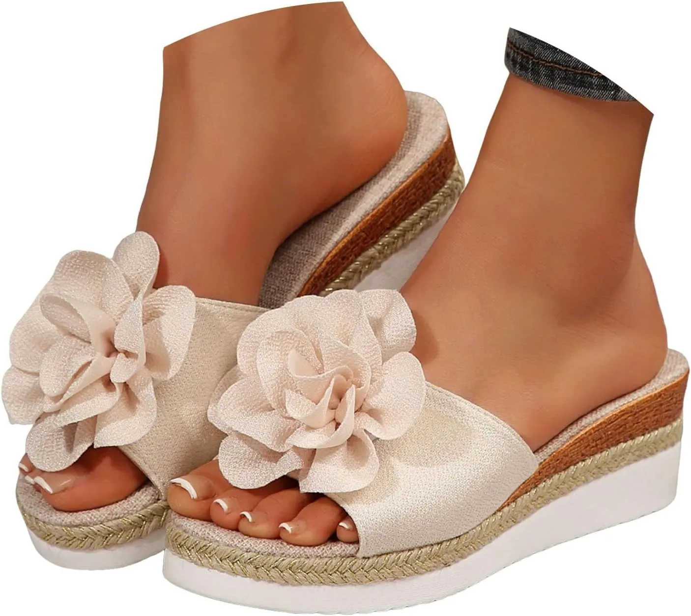 Womens Comfy Wedge Orthopedic Sandals Summer Platform Wedges 2025 Summer Woven Suede Flower Open Toe Slip On Espadrilles Slingback Casual Sandals Wide Width Walking Dress Shoes