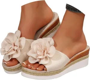 Womens Comfy Wedge Orthopedic Sandals Summer Platform Wedges 2025 Summer Woven Suede Flower Open Toe Slip On Espadrilles Slingback Casual Sandals Wide Width Walking Dress Shoes