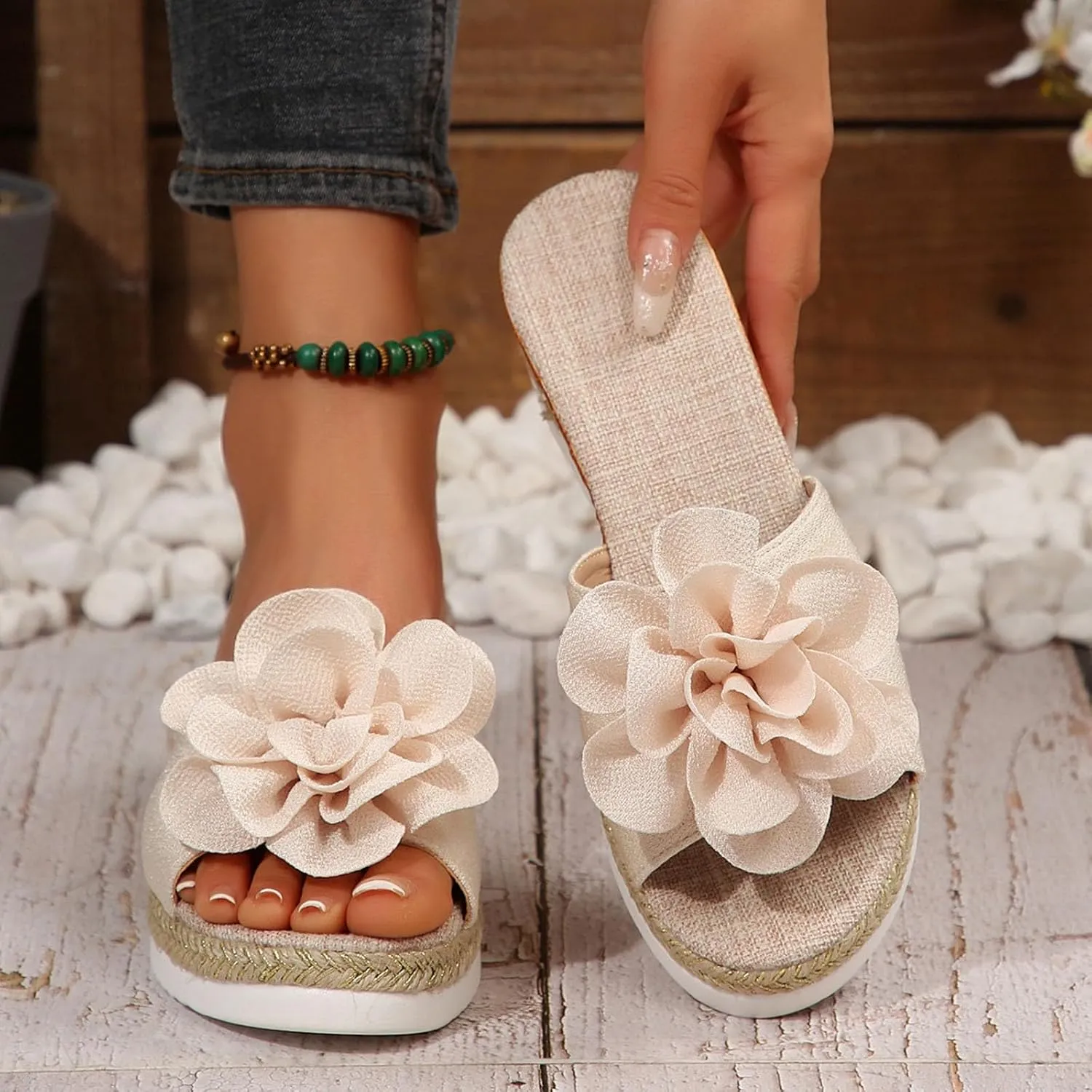 Womens Comfy Wedge Orthopedic Sandals Summer Platform Wedges 2025 Summer Woven Suede Flower Open Toe Slip On Espadrilles Slingback Casual Sandals Wide Width Walking Dress Shoes