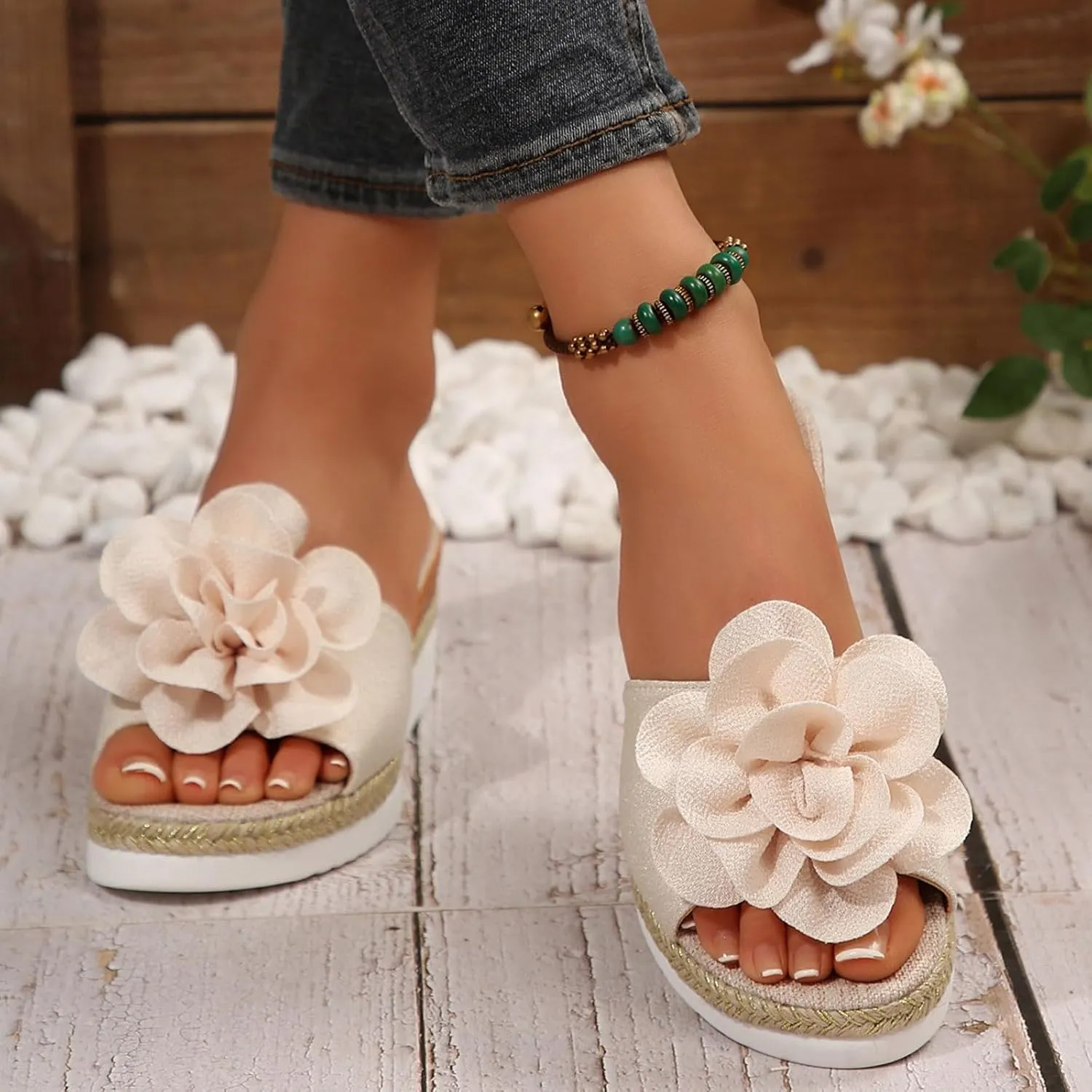 Womens Comfy Wedge Orthopedic Sandals Summer Platform Wedges 2025 Summer Woven Suede Flower Open Toe Slip On Espadrilles Slingback Casual Sandals Wide Width Walking Dress Shoes
