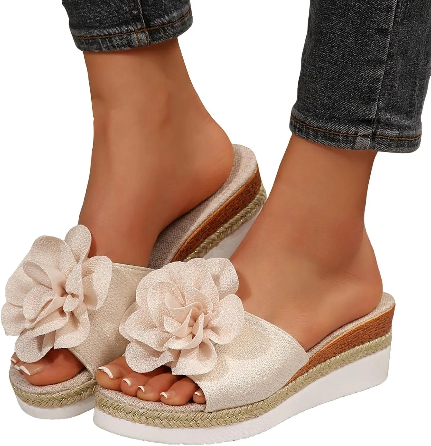 Womens Comfy Wedge Orthopedic Sandals Summer Platform Wedges 2025 Summer Woven Suede Flower Open Toe Slip On Espadrilles Slingback Casual Sandals Wide Width Walking Dress Shoes
