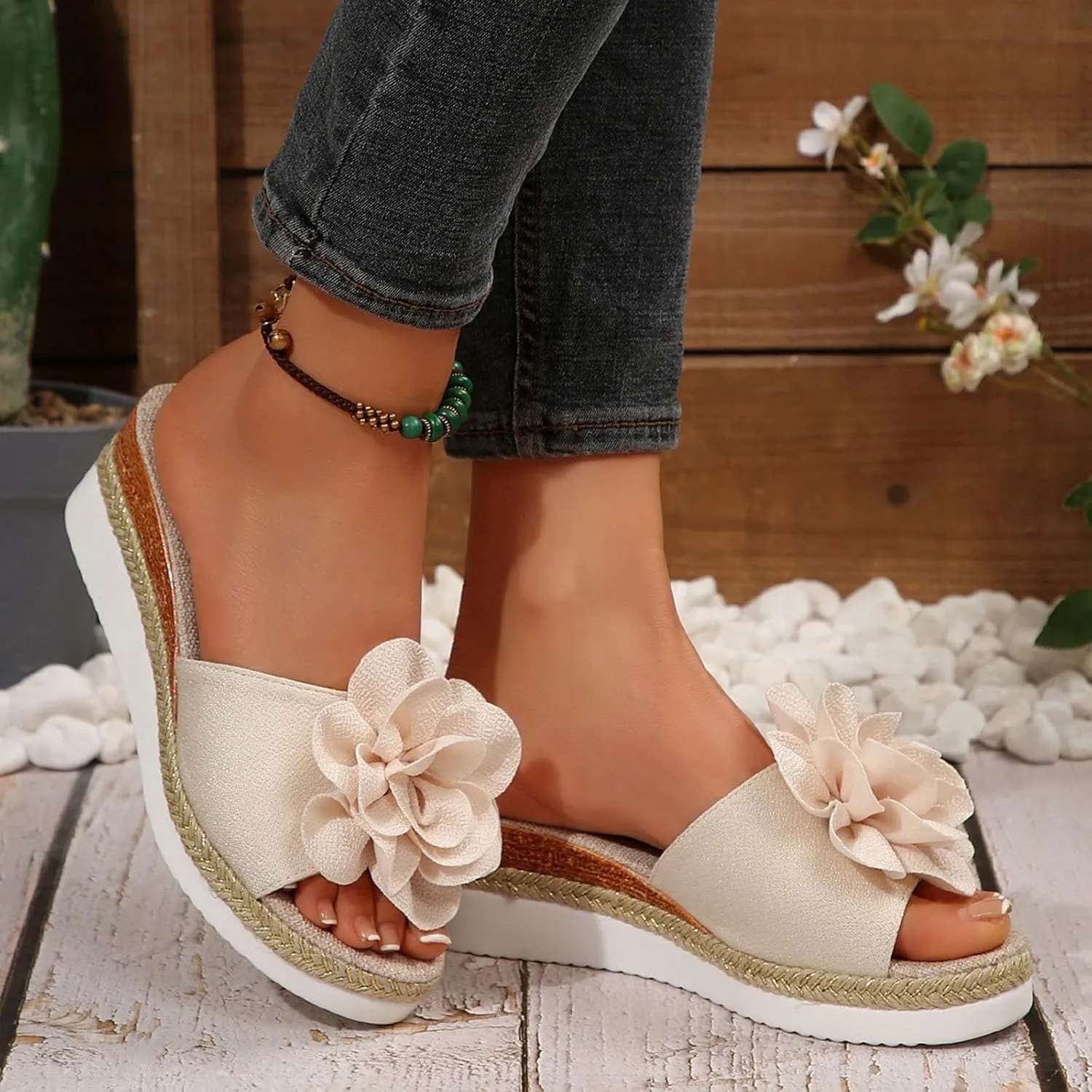 Womens Comfy Wedge Orthopedic Sandals Summer Platform Wedges 2025 Summer Woven Suede Flower Open Toe Slip On Espadrilles Slingback Casual Sandals Wide Width Walking Dress Shoes