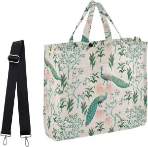 Womens Corduroy Handbag Vintage Beautiful Peacock Leaves Large Crossbody Satchel Bag with Shoulder Strap Pockets for Gift Travel Beach Gym Work Shopping