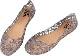 Women's Cut Out Flats Round Toe Slip On Shiny Dress Shoes Soft Comfortable Summer Outdoor Breathable Beach Walking Shoes