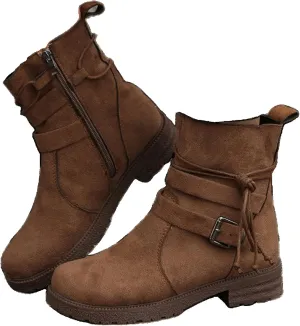 Womens Dress Bo_ots Low He_el Comfortable Mid_Calf Riding Winter bo_ots Motorcycle Combat Military Biker Ankle bo_oties