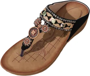 Women's Elegant Flat Bottom Sandals Rhinestone Open Toe Slip on Casual Sandal Comfortable Walking Flat Sandals