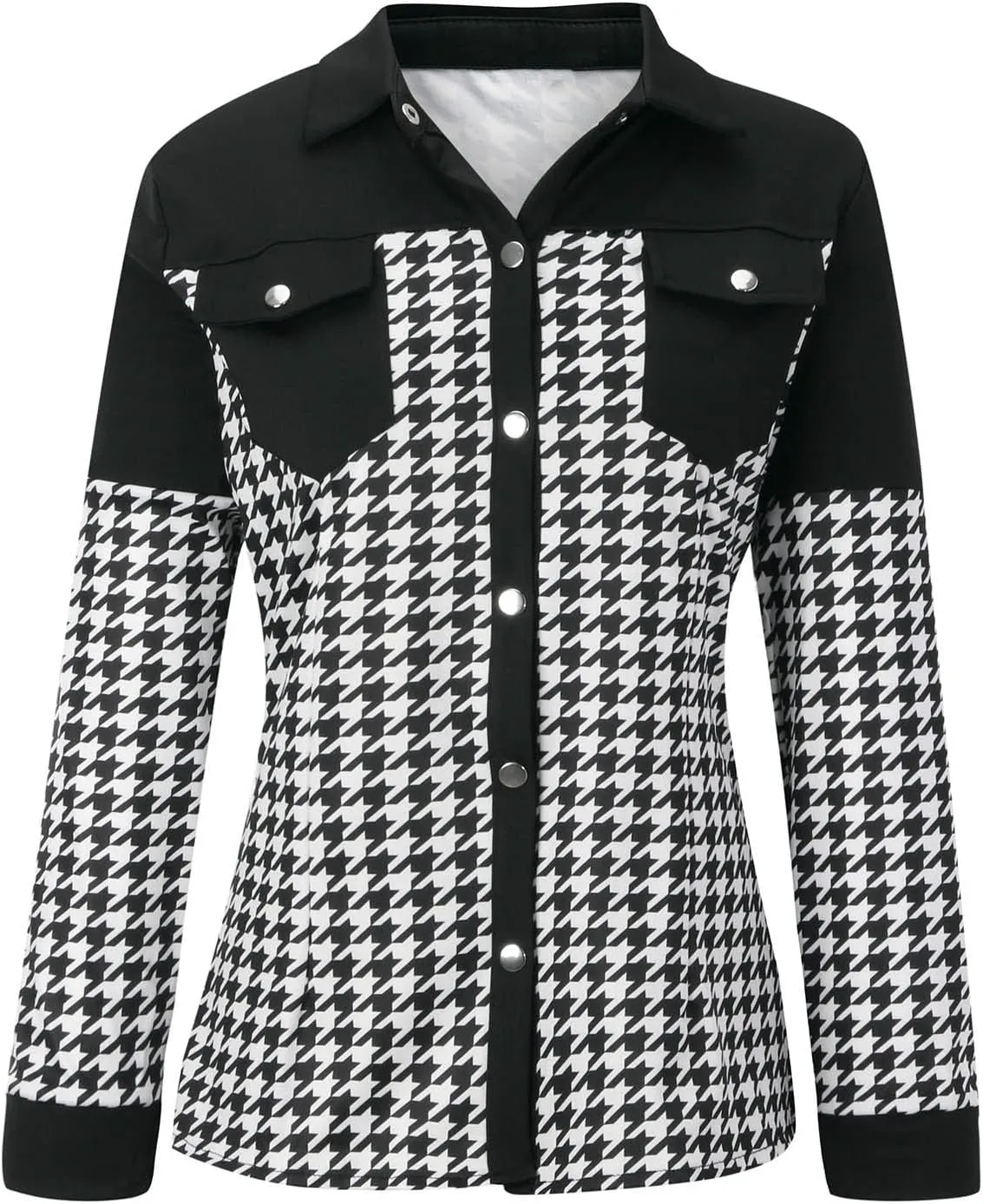Women's Faux Leather Jacket Soft PU Snap Button Down Shirt Shacket Long Sleeve Motorcycle Fashion Leather Jacket