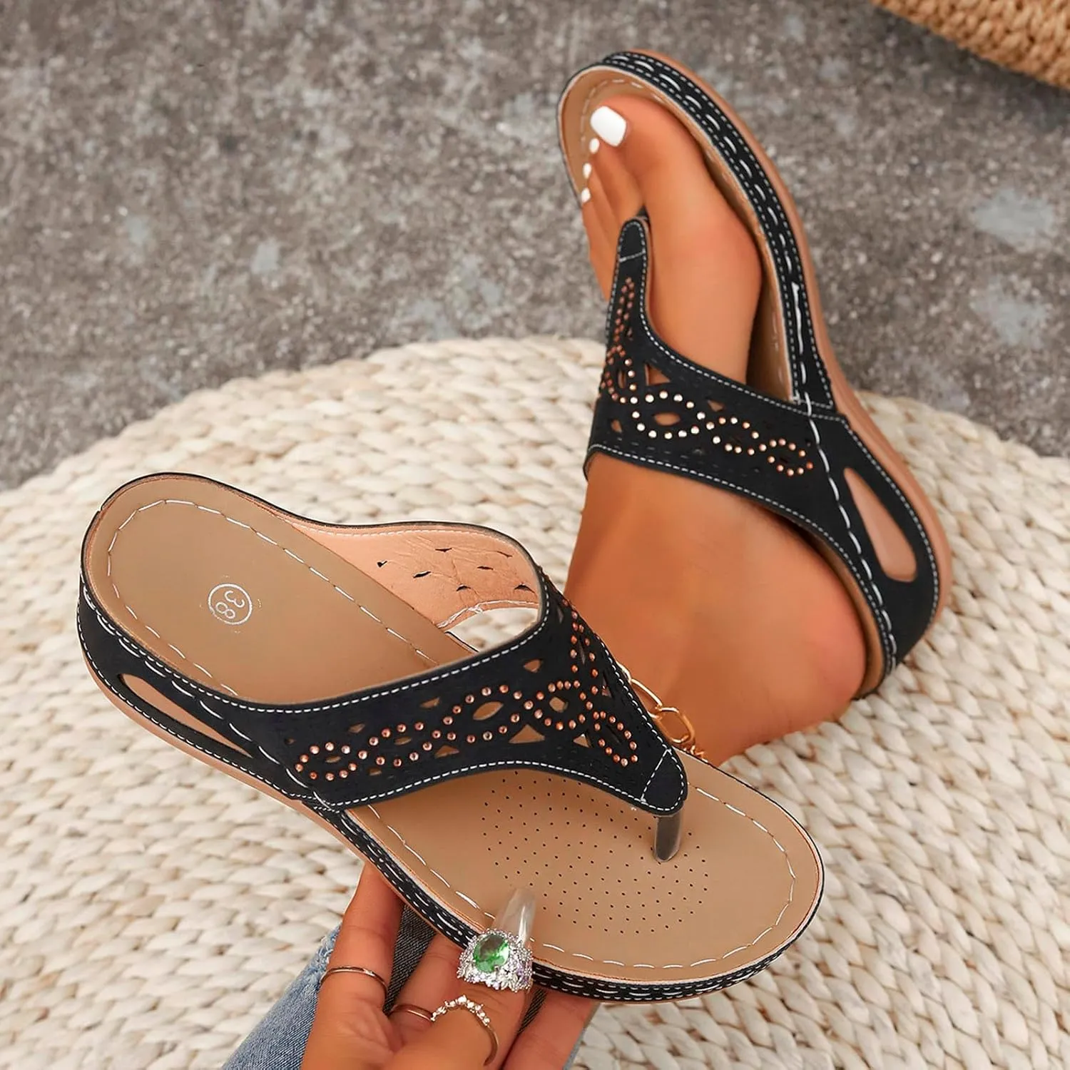 Womens Flip Flops Dressy Orthopedic Sandals Summer Comfortable Sandals Arch Support Wedge Slippers Vacation Shoes