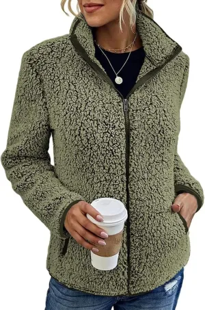 Womens Fuzzy Fleece Lined Jacket Flannel Shirts Cardigan Long Sleeve Zipper Coats Outerwear 2024 Fall Outfits