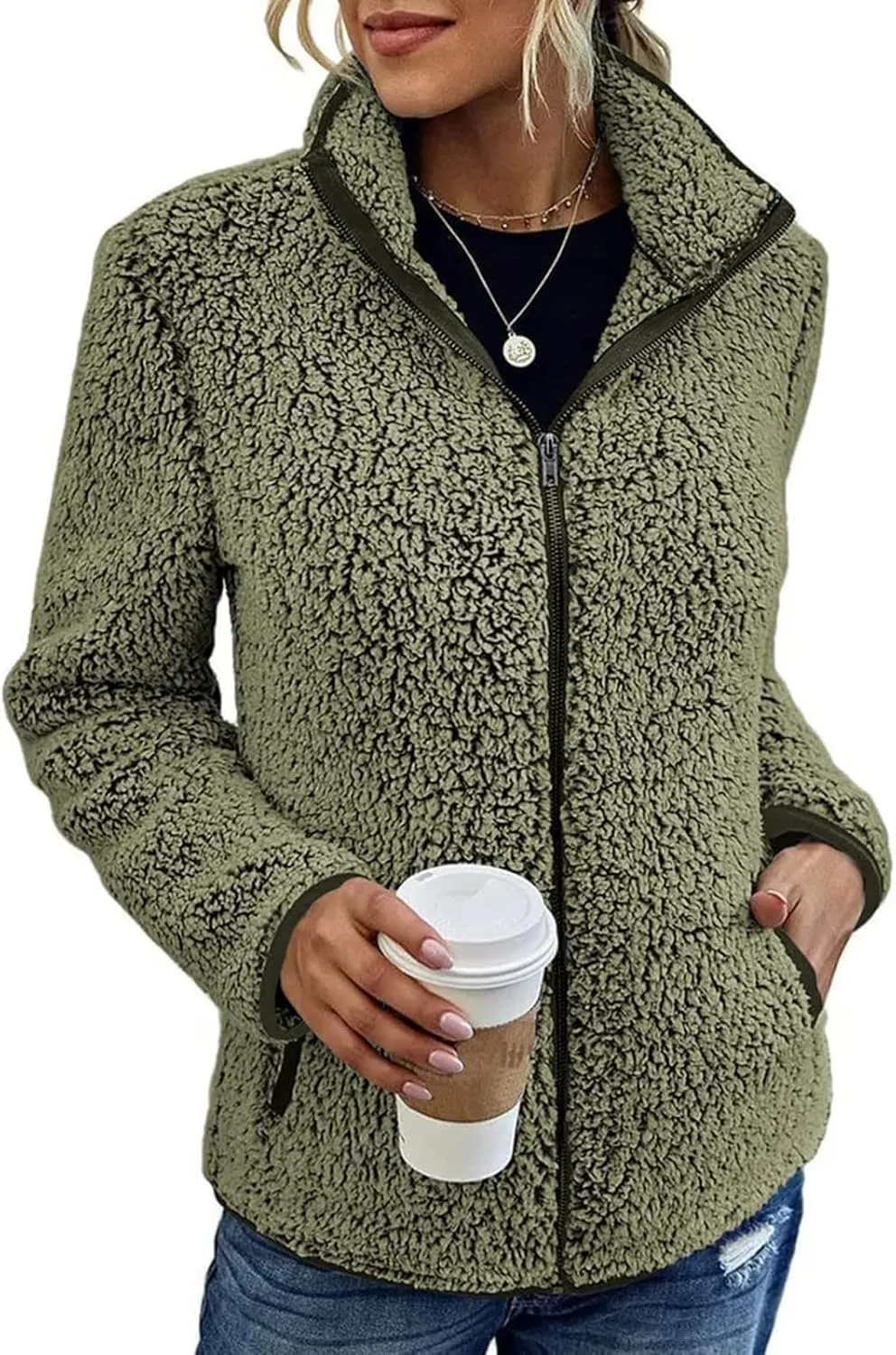 Womens Fuzzy Fleece Lined Jacket Flannel Shirts Cardigan Long Sleeve Zipper Coats Outerwear 2024 Fall Outfits