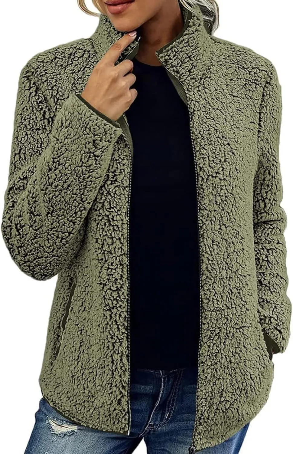Womens Fuzzy Fleece Lined Jacket Flannel Shirts Cardigan Long Sleeve Zipper Coats Outerwear 2024 Fall Outfits