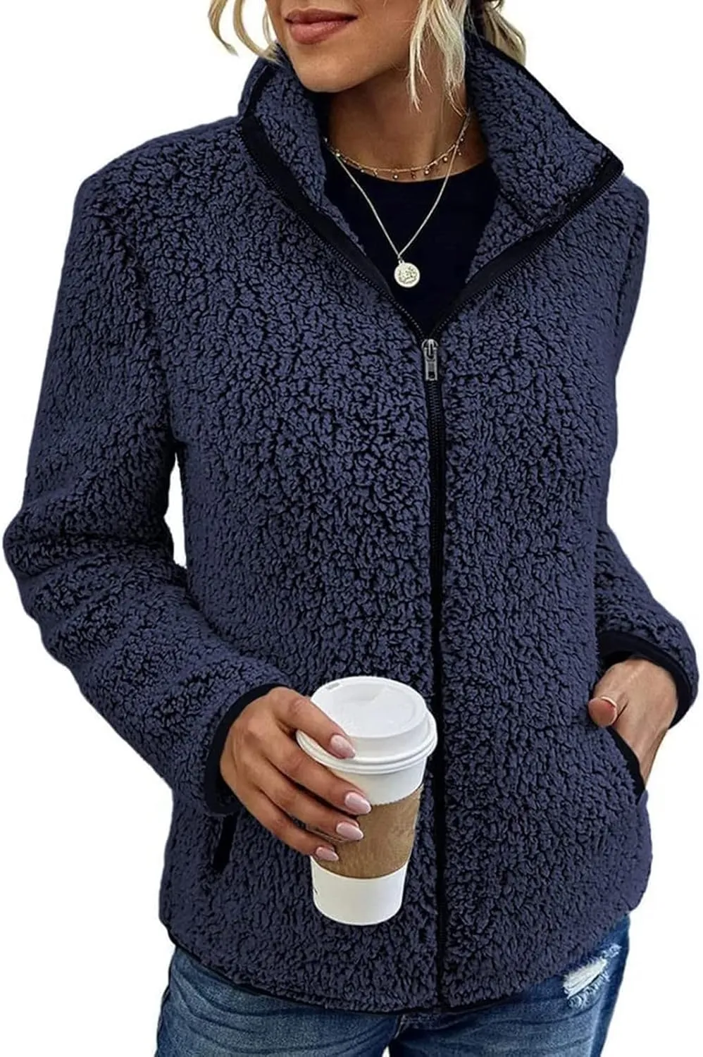 Womens Fuzzy Fleece Lined Jacket Flannel Shirts Cardigan Long Sleeve Zipper Coats Outerwear 2024 Fall Outfits