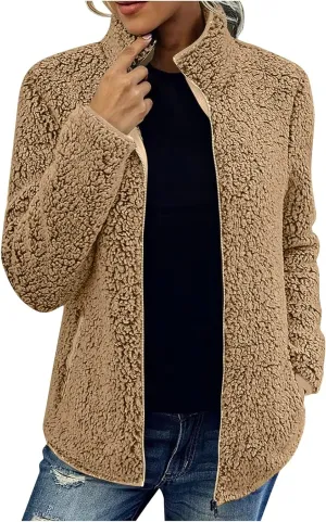 Womens Fuzzy Fleece Lined Jacket Flannel Shirts Cardigan Long Sleeve Zipper Coats Outerwear 2024 Fall Outfits