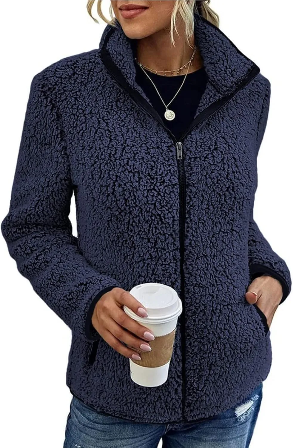 Womens Fuzzy Fleece Lined Jacket Flannel Shirts Cardigan Long Sleeve Zipper Coats Outerwear 2024 Fall Outfits