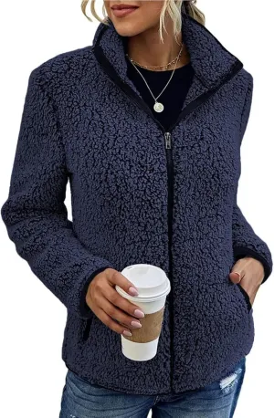 Womens Fuzzy Fleece Lined Jacket Flannel Shirts Cardigan Long Sleeve Zipper Coats Outerwear 2024 Fall Outfits