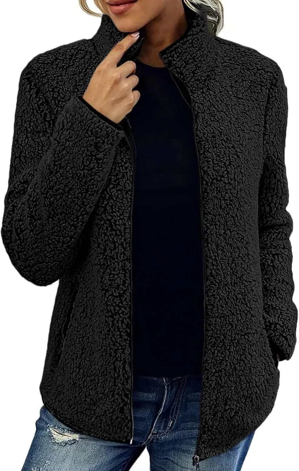 Womens Fuzzy Fleece Lined Jacket Flannel Shirts Cardigan Long Sleeve Zipper Coats Outerwear 2024 Fall Outfits