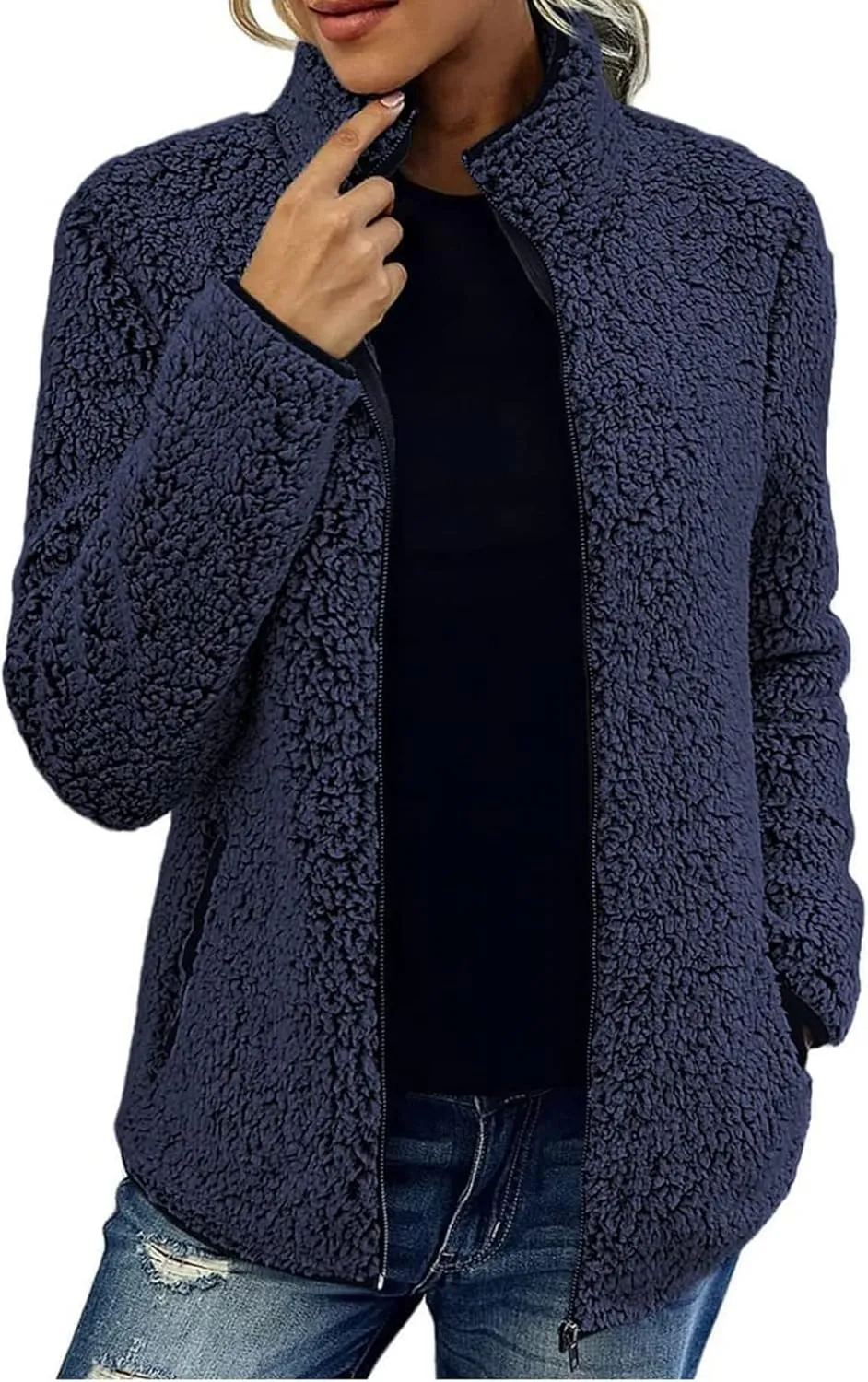 Womens Fuzzy Fleece Lined Jacket Flannel Shirts Cardigan Long Sleeve Zipper Coats Outerwear 2024 Fall Outfits