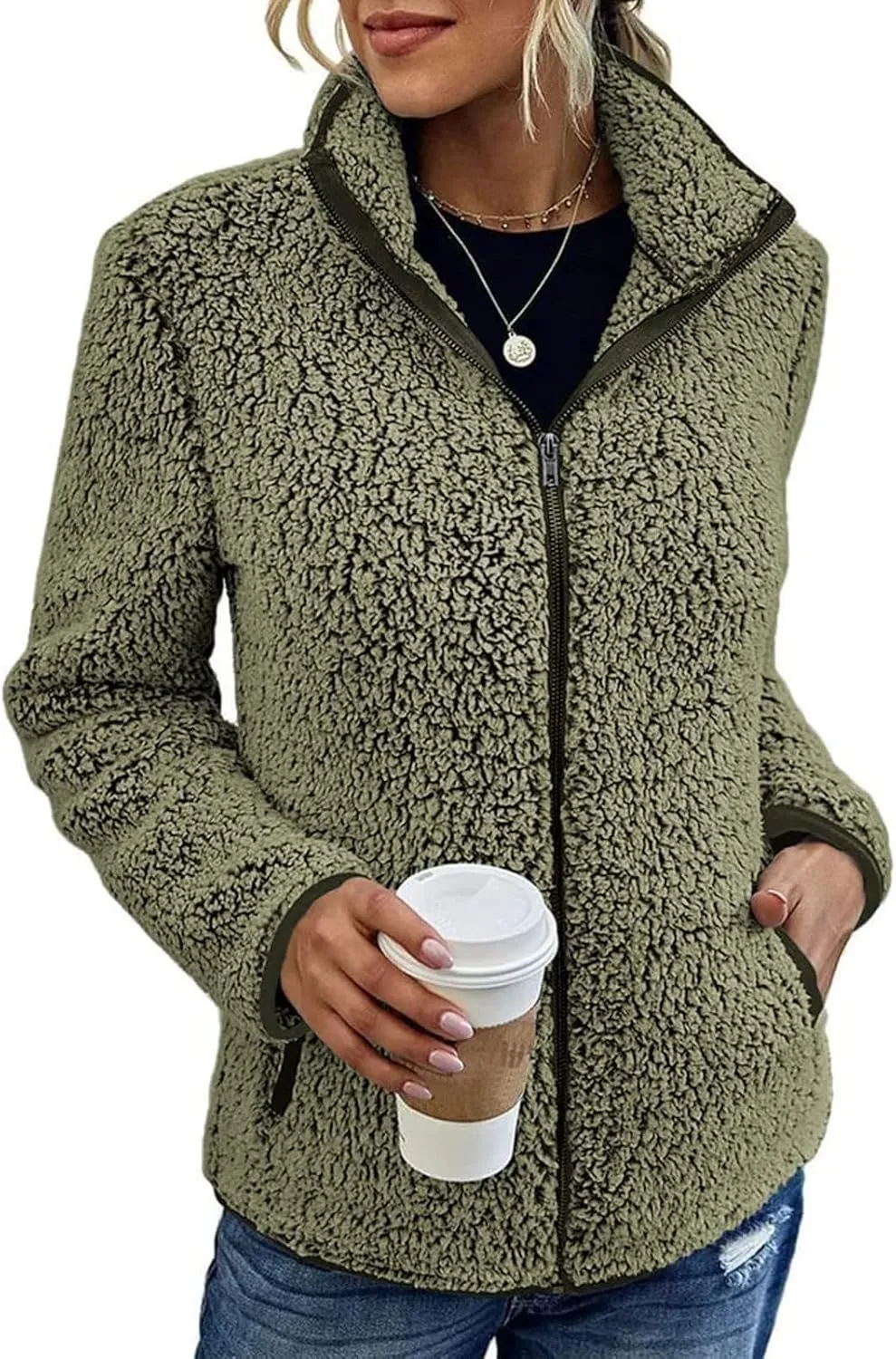 Womens Fuzzy Fleece Lined Jacket Flannel Shirts Cardigan Long Sleeve Zipper Coats Outerwear 2024 Fall Outfits