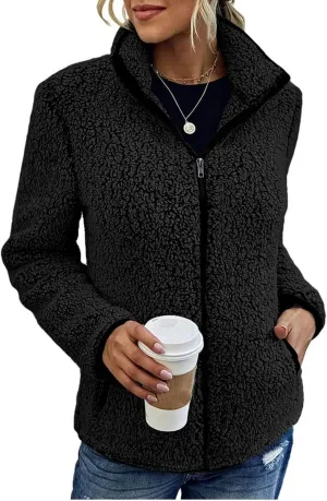 Womens Fuzzy Fleece Lined Jacket Flannel Shirts Cardigan Long Sleeve Zipper Coats Outerwear 2024 Fall Outfits