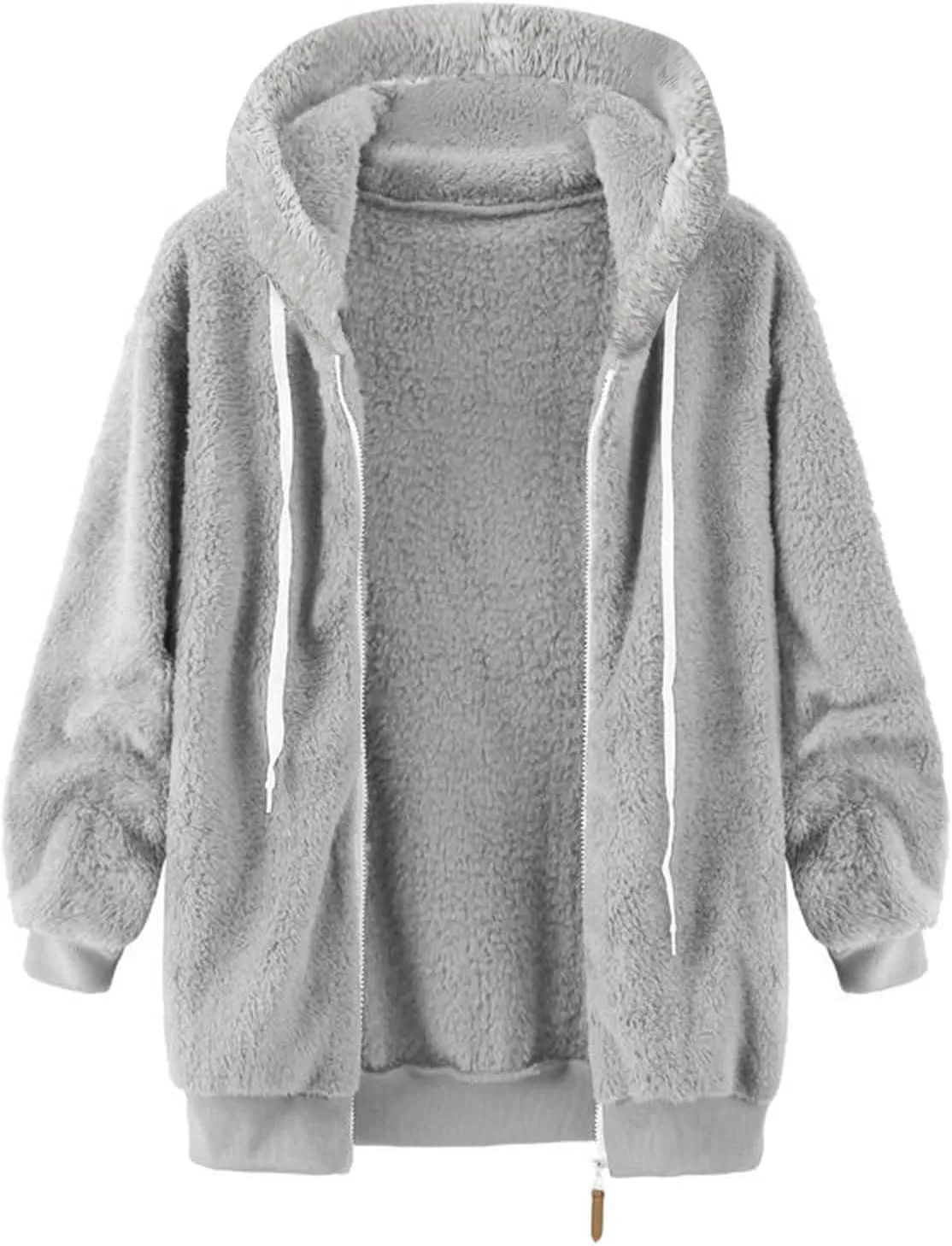 Womens Fuzzy Sherpa Pullover Hoodie Hooded Zip Up Sherpa Jacket Oversized Fleece Hoodies Soft Cozy Winter Coats