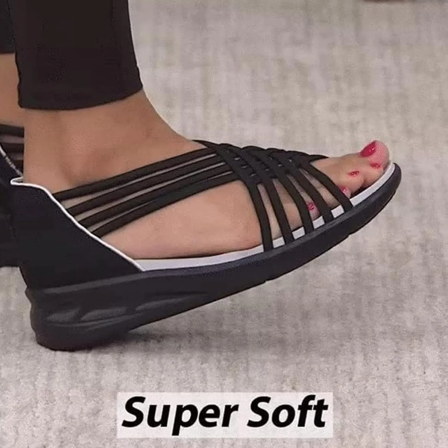 Womens Heccie Sandals Summer Multi Strap Orthopedic Sandals for Women, Arch Support Lightweight Stretch Sandal Beach Outdoor Walking Roman Shoes Open Toe Slip On Shoes