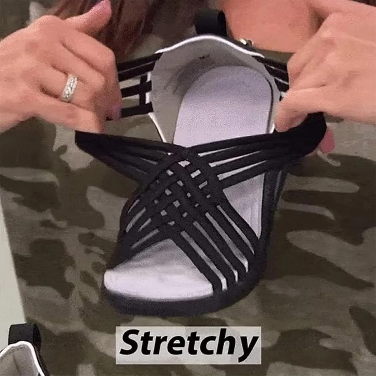 Womens Heccie Sandals Summer Multi Strap Orthopedic Sandals for Women, Arch Support Lightweight Stretch Sandal Beach Outdoor Walking Roman Shoes Open Toe Slip On Shoes