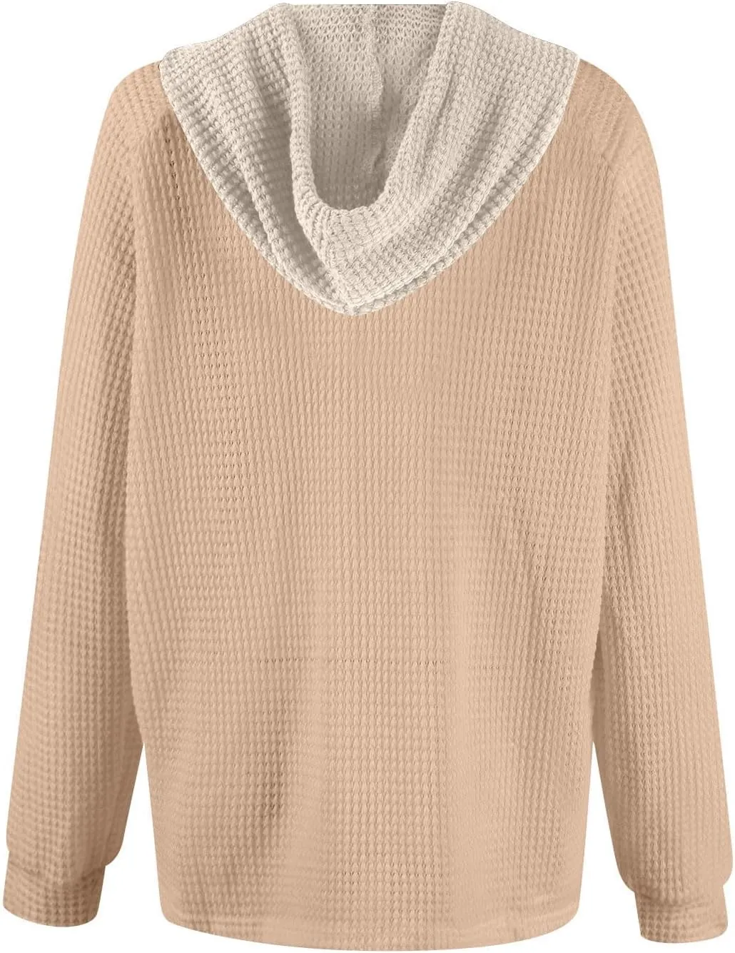 Womens Hoodies Pullover Waffle Knit Casual Drawstring Sweatshirt Button V Neck Long Sleeve Hoodie Sweatshirt Tops