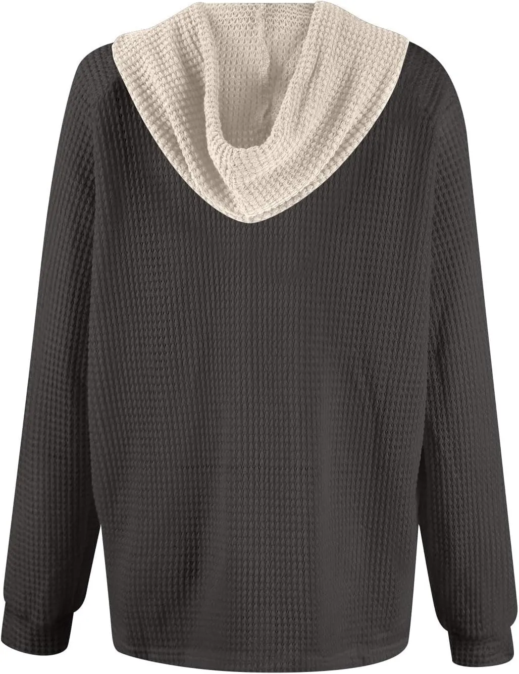 Womens Hoodies Pullover Waffle Knit Casual Drawstring Sweatshirt Button V Neck Long Sleeve Hoodie Sweatshirt Tops