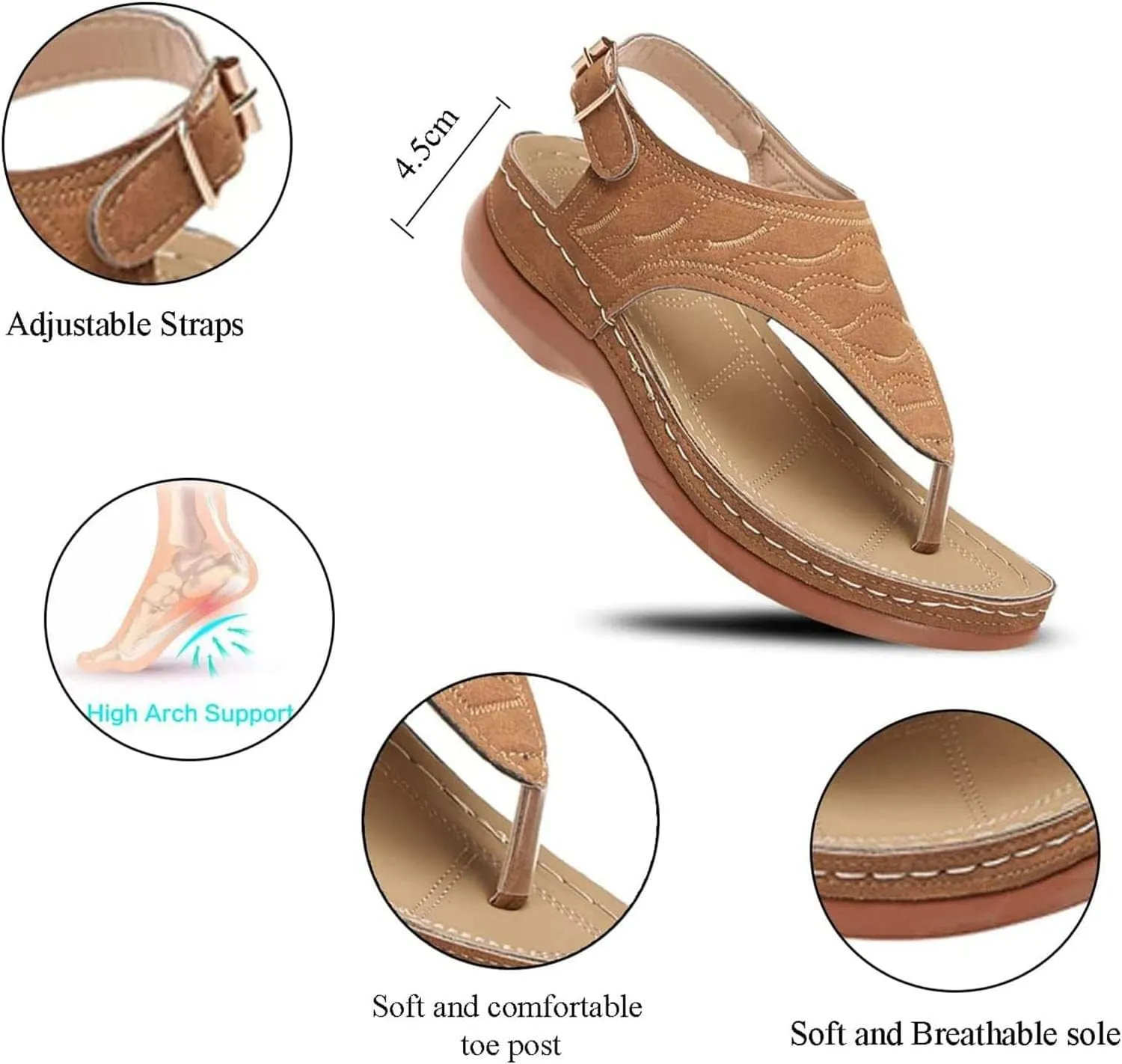 Women's Leather Orthopedic Arch Support Diabetic Walking Sandals, Summer Adjustable Anti-Slip Platforms Orthotic Wedge Sandals, Casual Comfortable Pinch Toe Beach Flip-Flops Slippers. (8, Green)