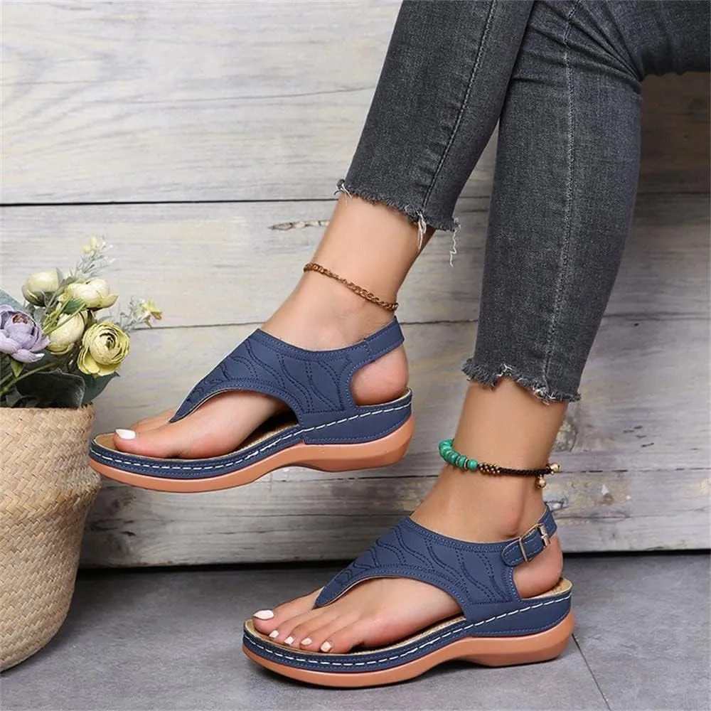 Women's Leather Orthopedic Arch Support Diabetic Walking Sandals, Summer Adjustable Anti-Slip Platforms Orthotic Wedge Sandals, Casual Comfortable Pinch Toe Beach Flip-Flops Slippers. (8, Green)