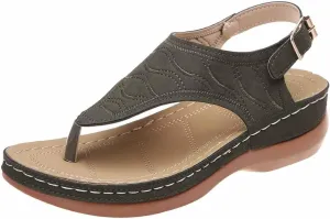 Women's Leather Orthopedic Arch Support Diabetic Walking Sandals, Summer Adjustable Anti-Slip Platforms Orthotic Wedge Sandals, Casual Comfortable Pinch Toe Beach Flip-Flops Slippers. (8, Green)