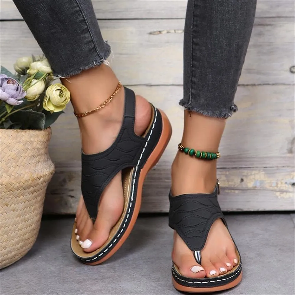 Women's Leather Orthopedic Arch Support Diabetic Walking Sandals, Summer Adjustable Anti-Slip Platforms Orthotic Wedge Sandals, Casual Comfortable Pinch Toe Beach Flip-Flops Slippers. (8, Green)