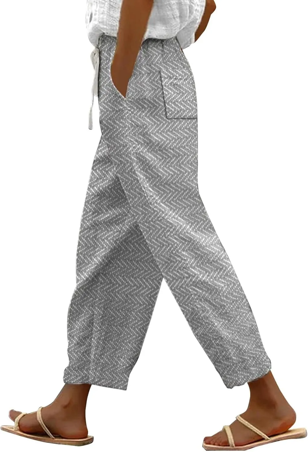 Womens Linen Pants with Pockets Casual Pants Elastic Waist Loose Women Capri Pants for Lightweight Pants Pants for