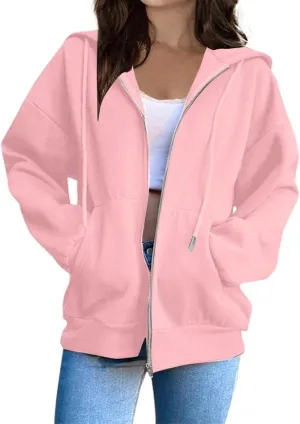 Womens Long Sleeve Oversized Zip Up Hoodies Sweatshirts Y2K Jacket Pockets Patchwork Design T-Shirt Hoodie for Women
