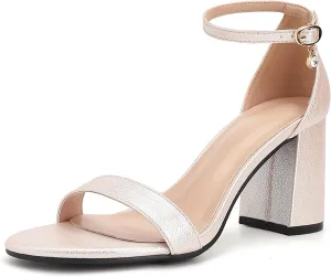 Women's Low Block Chunky Heels, Open Toe Ankle Strap Heels Sandals,Party & Dating Dress Heeled Shoes