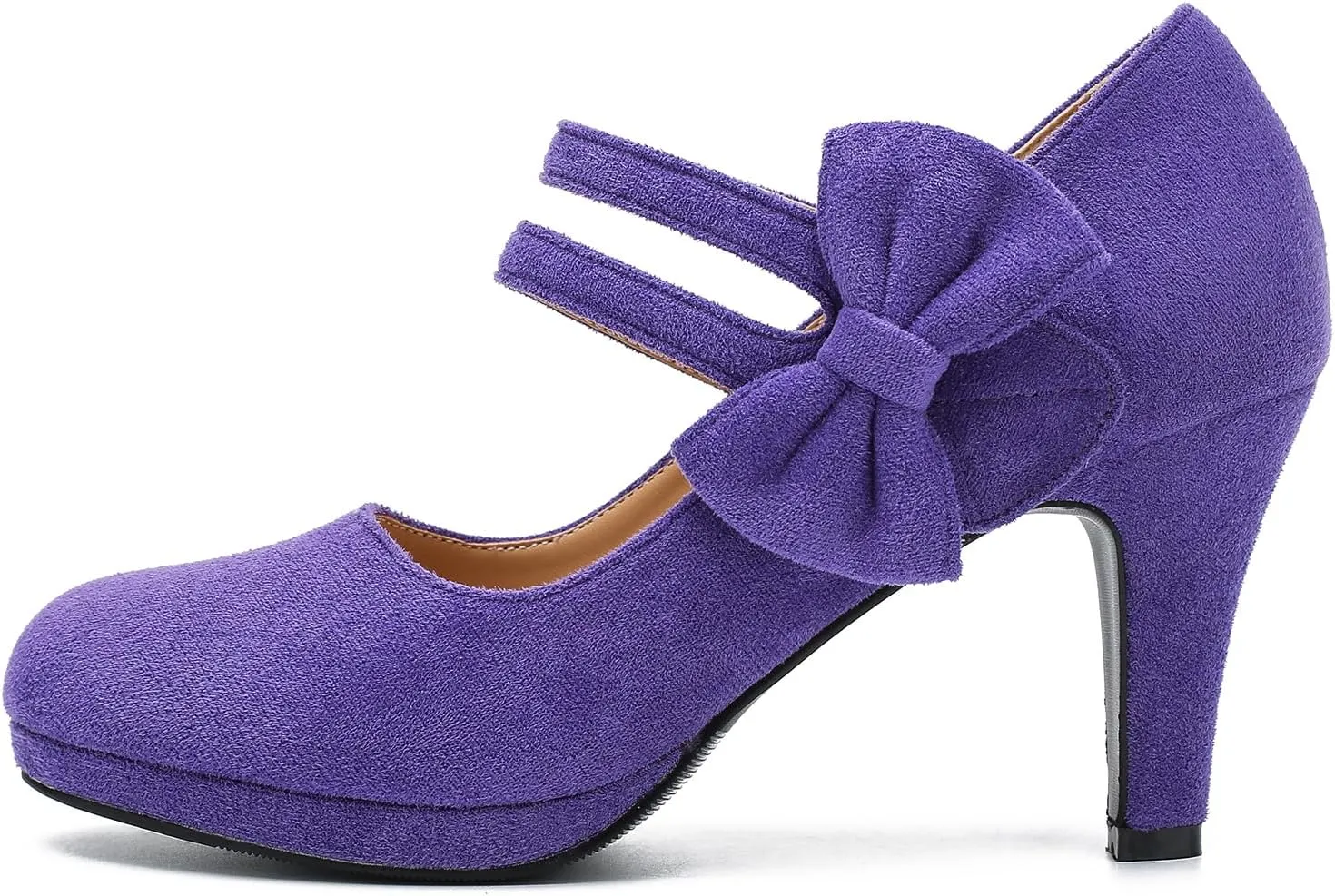 Women's Mary Jane Bow Heels Pumps Round Closed Toe Kitten Heel Double Ankle Strap Wedding Office Work Dress Shoes