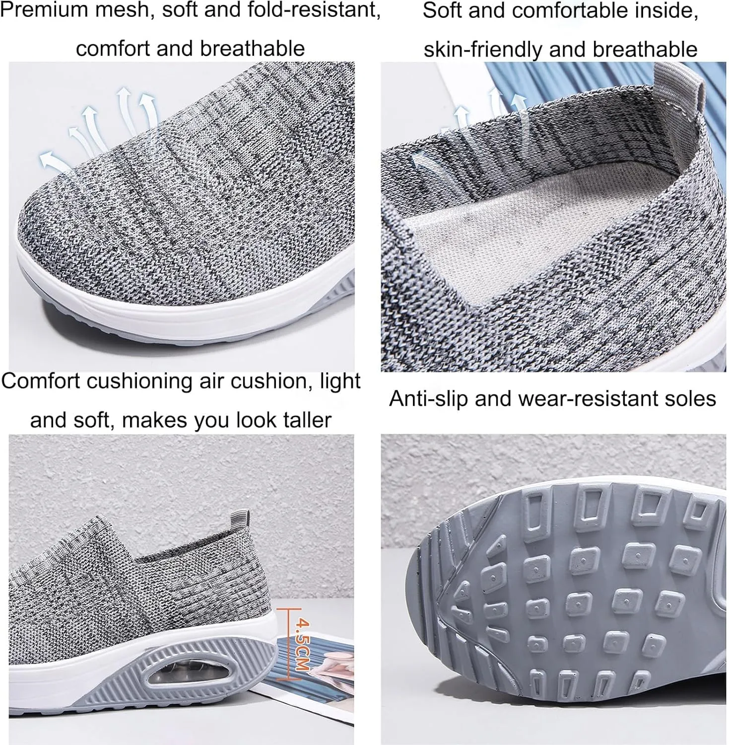 Women's Orthopedic Mesh Air Cushion Walking Shoes Casual Slip-on Platform Sneakers Breathable Arch Support Wedge Loafers