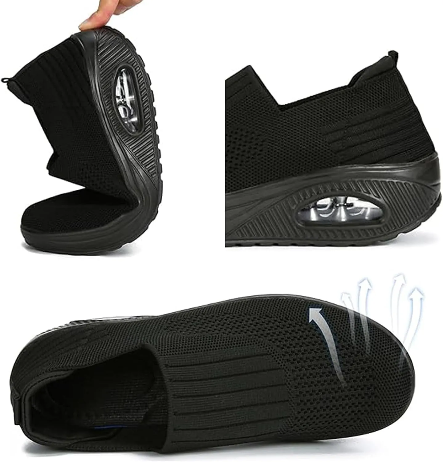 Women's Orthopedic Mesh Air Cushion Walking Shoes Casual Slip-on Platform Sneakers Breathable Arch Support Wedge Loafers