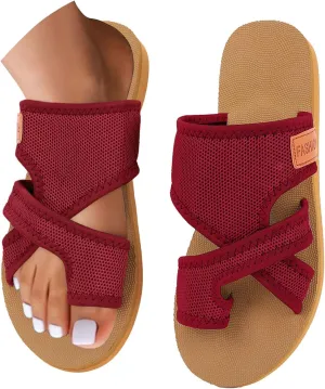 Womens Orthopedic Sandals Hollow Mesh Breathable Slide Slippers with Arch Support Summer Beach Comfy Walking Flip Flops