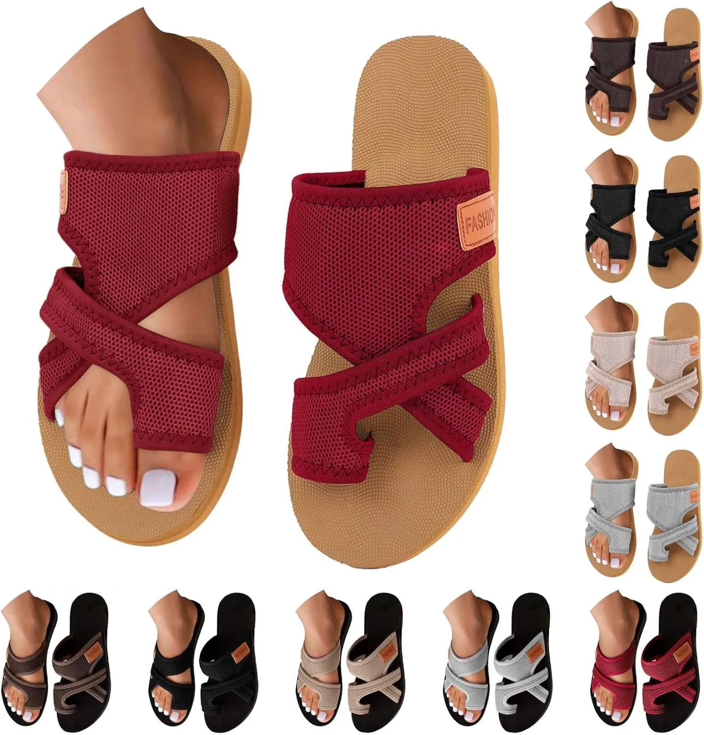 Womens Orthopedic Sandals Hollow Mesh Breathable Slide Slippers with Arch Support Summer Beach Comfy Walking Flip Flops