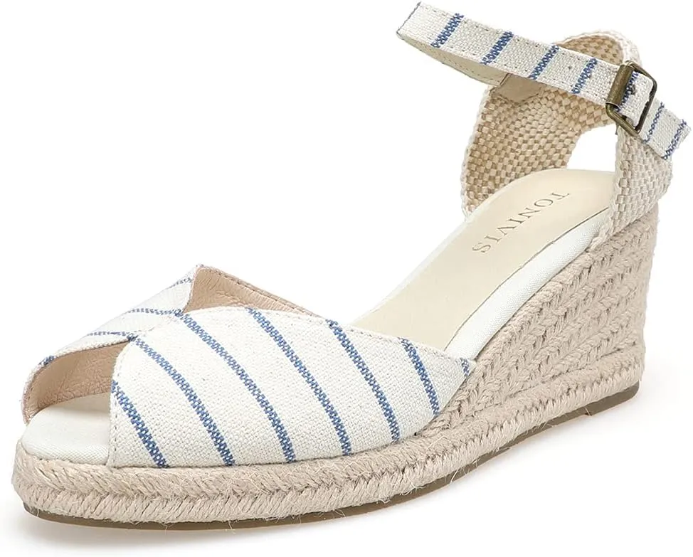 Women??s Platform Wedges Espadrilles, 3" Wedge, Soft Ankle-Tie Strap, Closed Toe, Classic Summer Sandals