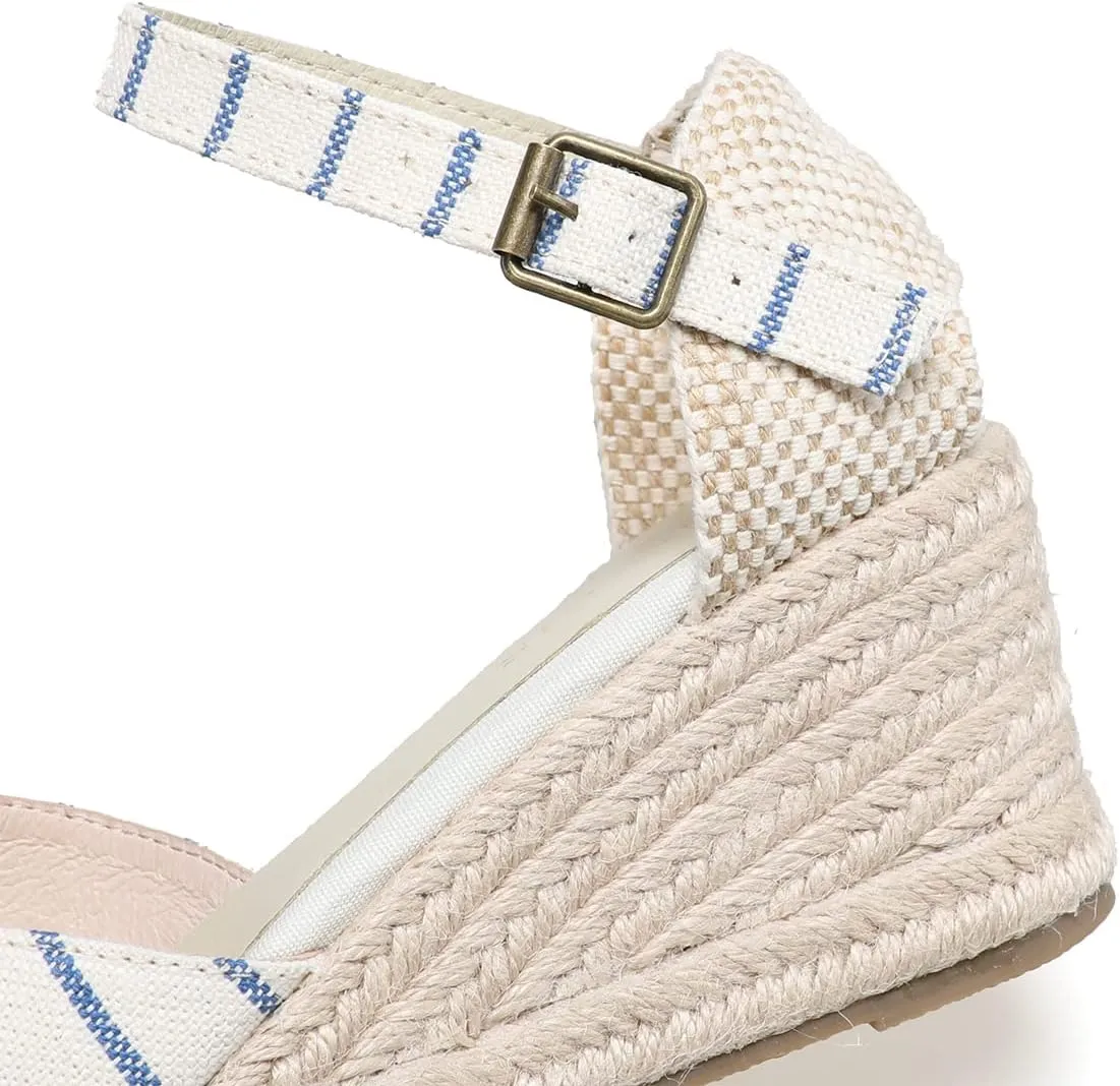 Women??s Platform Wedges Espadrilles, 3" Wedge, Soft Ankle-Tie Strap, Closed Toe, Classic Summer Sandals
