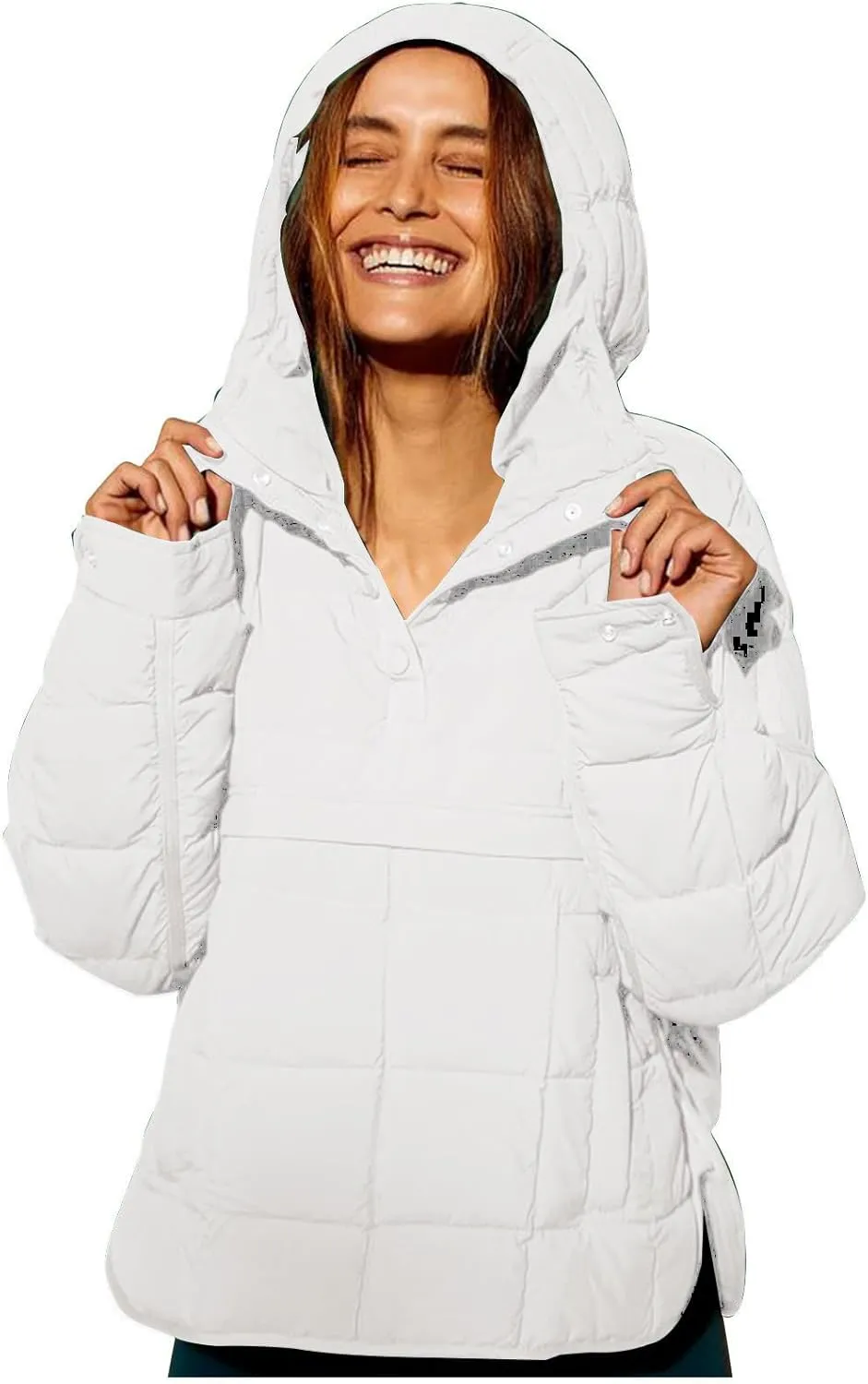 Women's Quilted Pullover Coat Lightweight Oversized Hoodie Puffer Jacket Winter Warm Padded Coat Overwear with Pocket