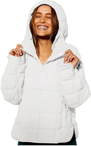 Women's Quilted Pullover Coat Lightweight Oversized Hoodie Puffer Jacket Winter Warm Padded Coat Overwear with Pocket