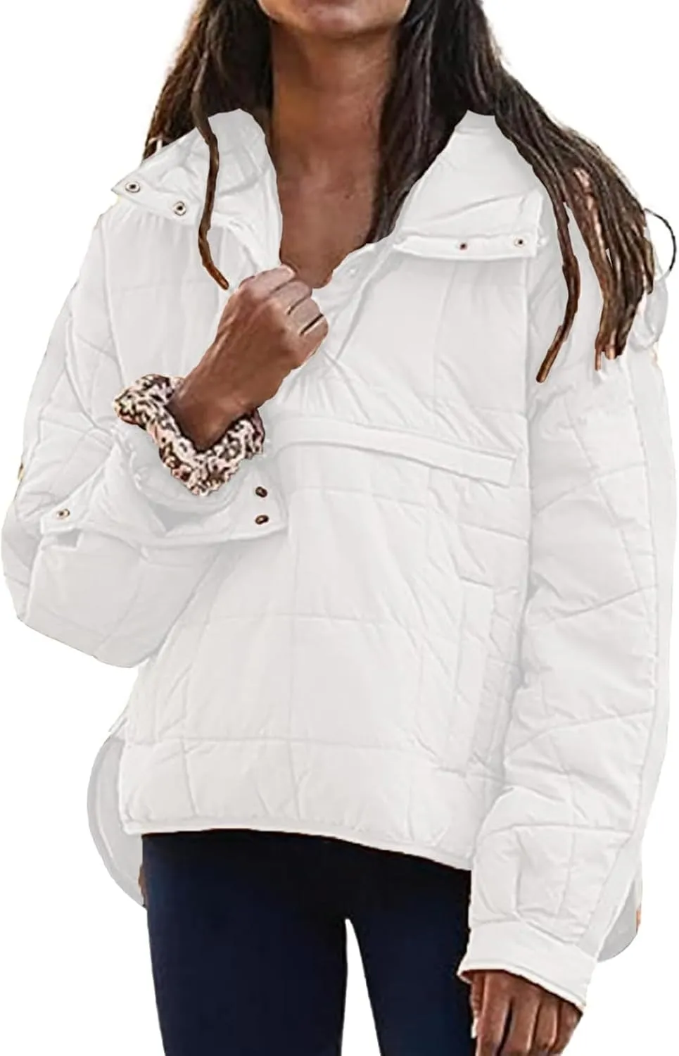 Women's Quilted Pullover Coat Lightweight Oversized Hoodie Puffer Jacket Winter Warm Padded Coat Overwear with Pocket