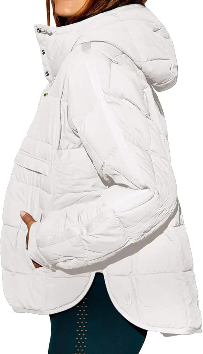 Women's Quilted Pullover Coat Lightweight Oversized Hoodie Puffer Jacket Winter Warm Padded Coat Overwear with Pocket