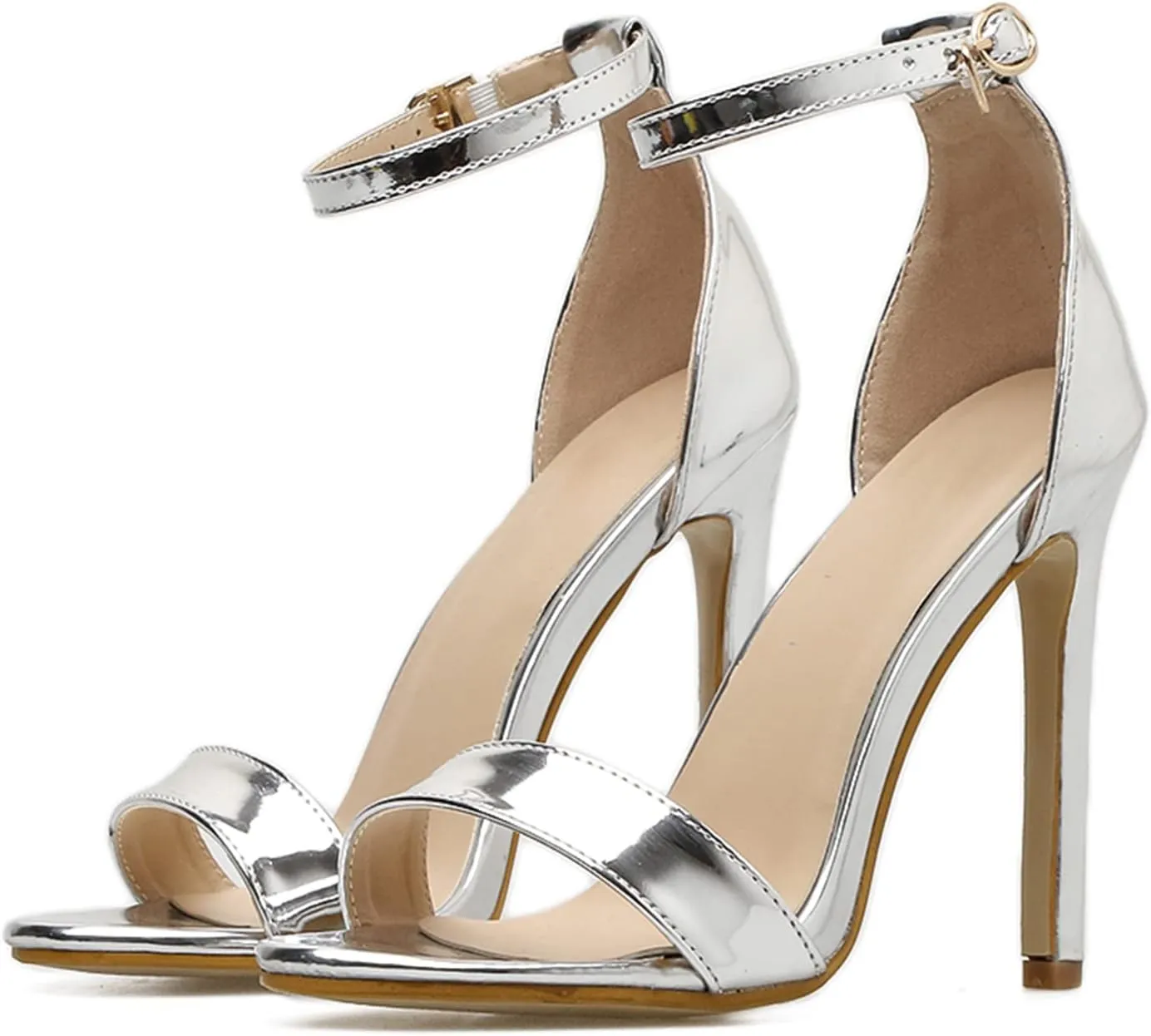Women's Sandals Ankle Buckle Open Toe Heeled Sandals Stiletto Heels Sandals Womens Slide Sandals Summer Shoes Pumps Dress Sandals Wedding Shoes Party Shoes High Heel Sandals,Silver,38