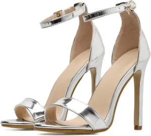 Women's Sandals Ankle Buckle Open Toe Heeled Sandals Stiletto Heels Sandals Womens Slide Sandals Summer Shoes Pumps Dress Sandals Wedding Shoes Party Shoes High Heel Sandals,Silver,38