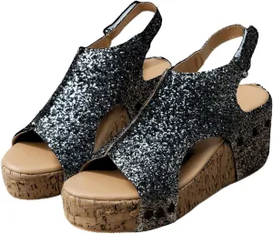 Women's Sandals Comfortable Walking Bohemia Platform Wedge Sandals: Flatform Open Toe Sparkly Glitter Summer Dress Shoes